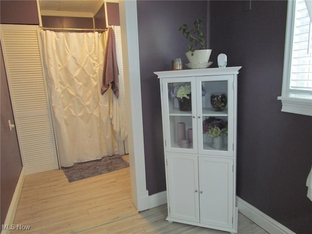 bathroom with wood-type flooring