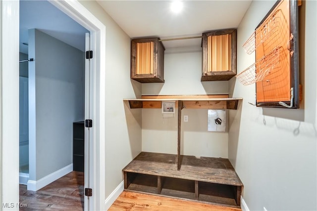 mudroom featuring wood-type flooring