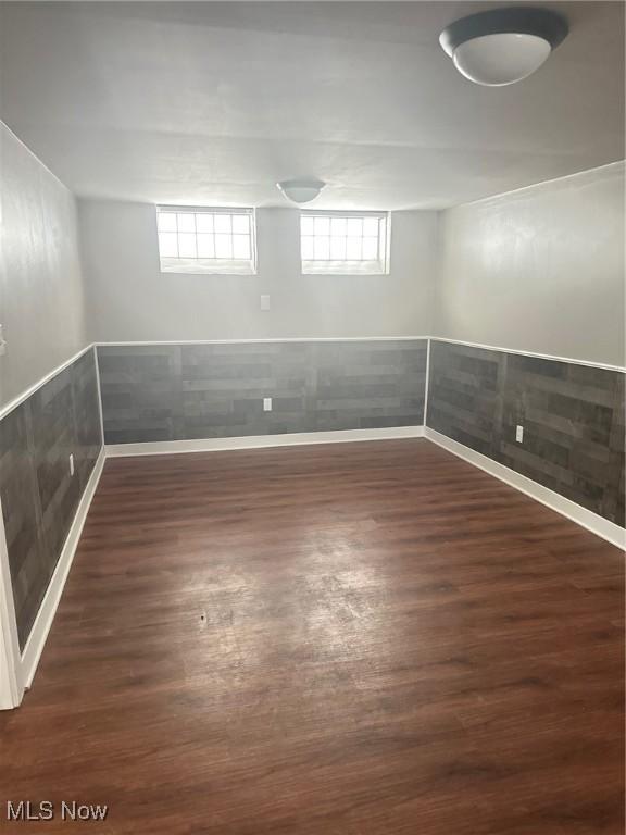 basement featuring dark hardwood / wood-style flooring and a wealth of natural light