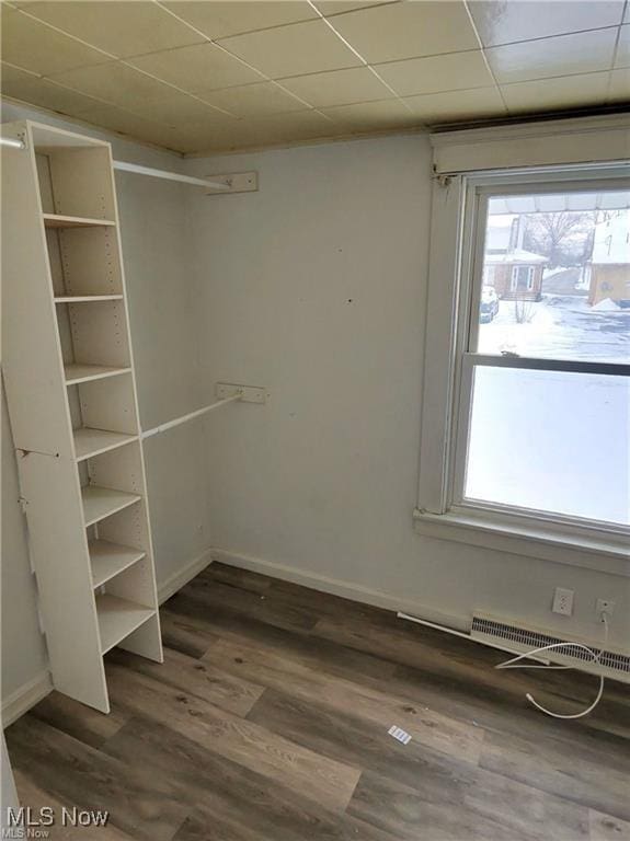 interior space with dark hardwood / wood-style floors