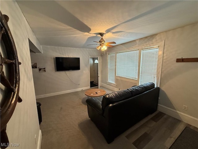 living room featuring ceiling fan