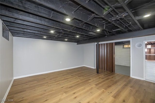 basement featuring wood-type flooring