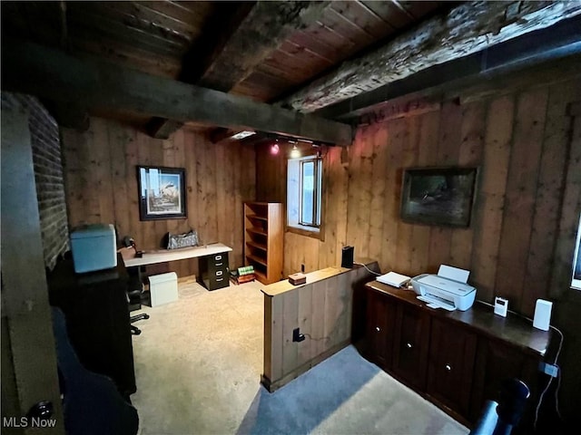 home office featuring beam ceiling