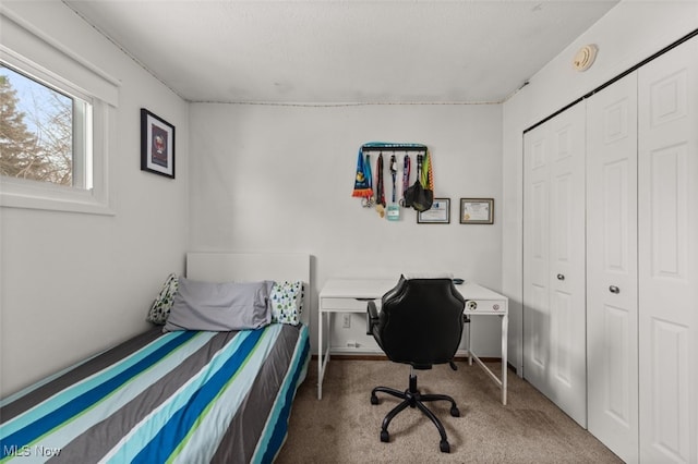 carpeted bedroom featuring a closet