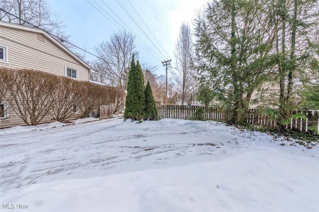 view of yard layered in snow