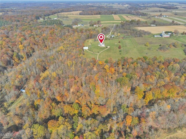 birds eye view of property featuring a rural view