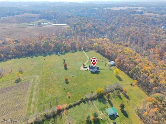 aerial view featuring a rural view