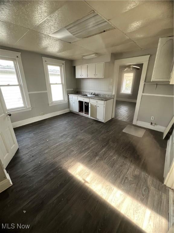 kitchen featuring white cabinetry, a wealth of natural light, and dark wood-type flooring