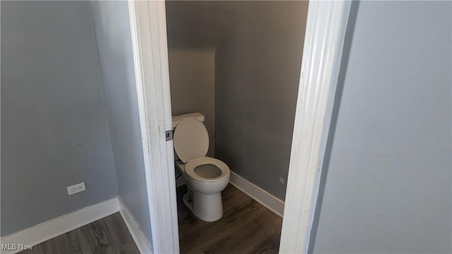 bathroom with hardwood / wood-style flooring and toilet