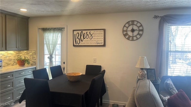 dining room featuring a healthy amount of sunlight, baseboards, and a textured ceiling