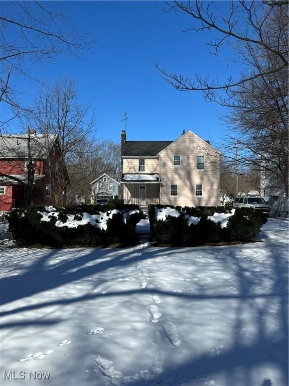 view of snow covered exterior