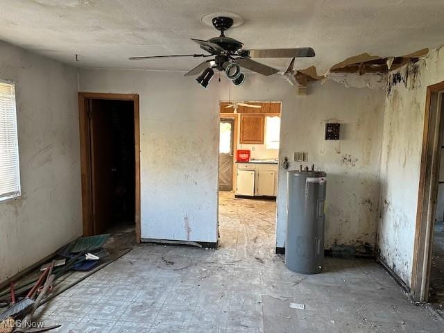 spare room featuring electric water heater and ceiling fan