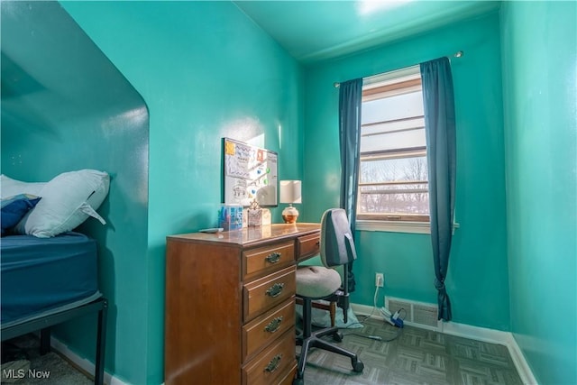 home office with parquet floors