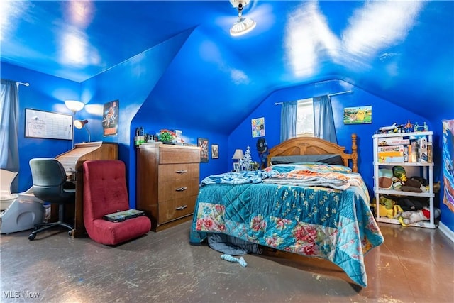 bedroom featuring vaulted ceiling