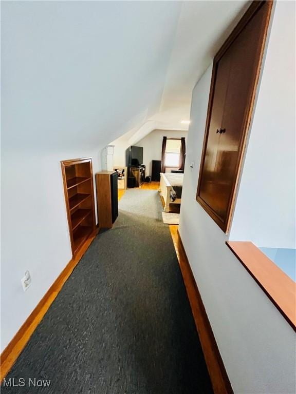 additional living space with lofted ceiling and carpet