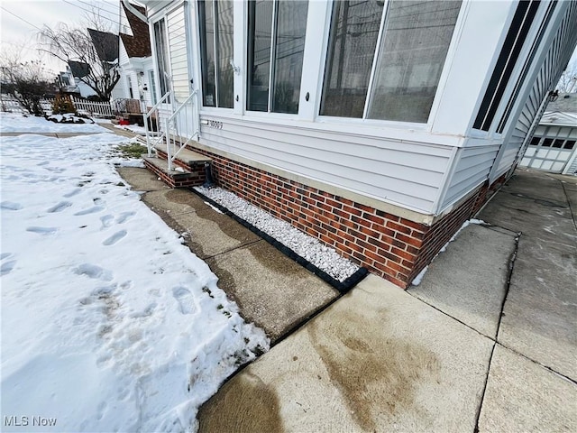 view of snow covered exterior