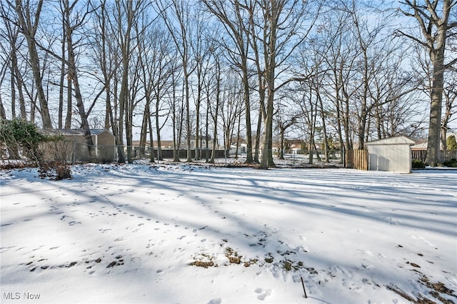 view of yard covered in snow