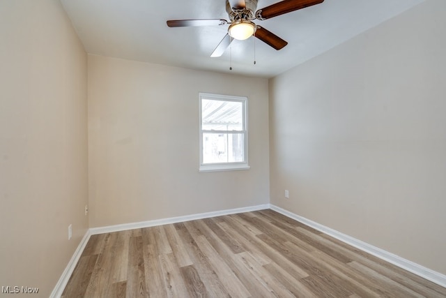 unfurnished room featuring ceiling fan and light wood-type flooring