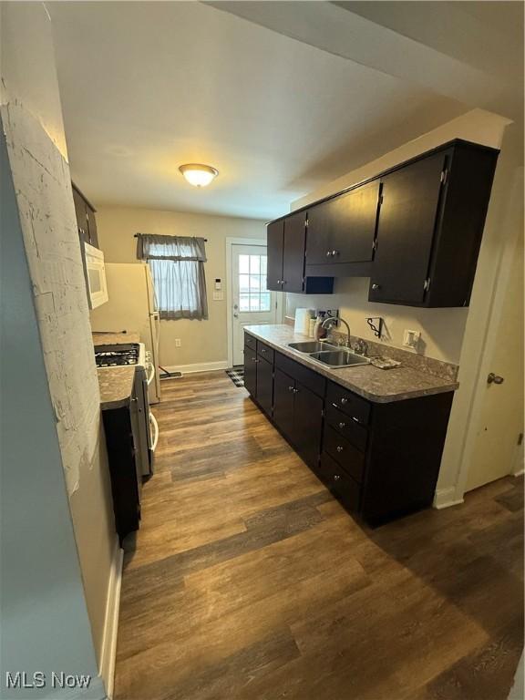 kitchen with hardwood / wood-style flooring, sink, and stainless steel gas stove