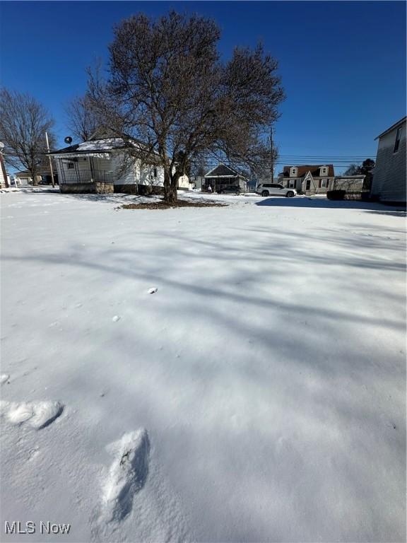 view of yard layered in snow