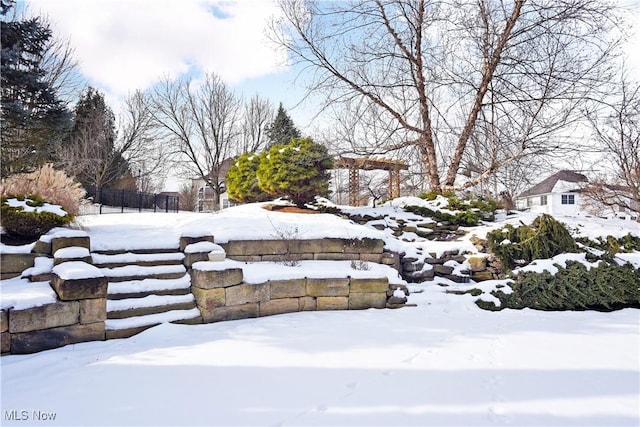 view of yard covered in snow