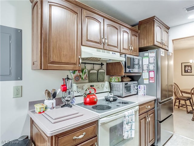 kitchen with stainless steel appliances and electric panel