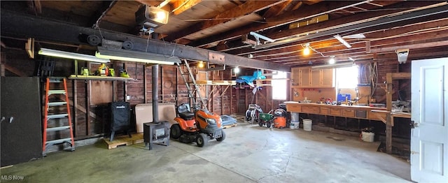 basement featuring a workshop area