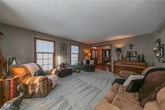 living room featuring carpet flooring