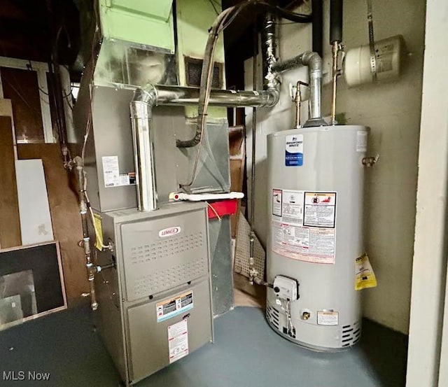 utility room with water heater and heating unit