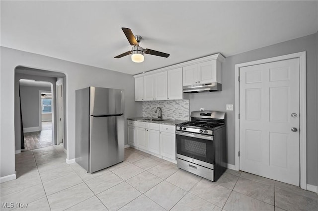 kitchen with white cabinetry, sink, decorative backsplash, and stainless steel appliances