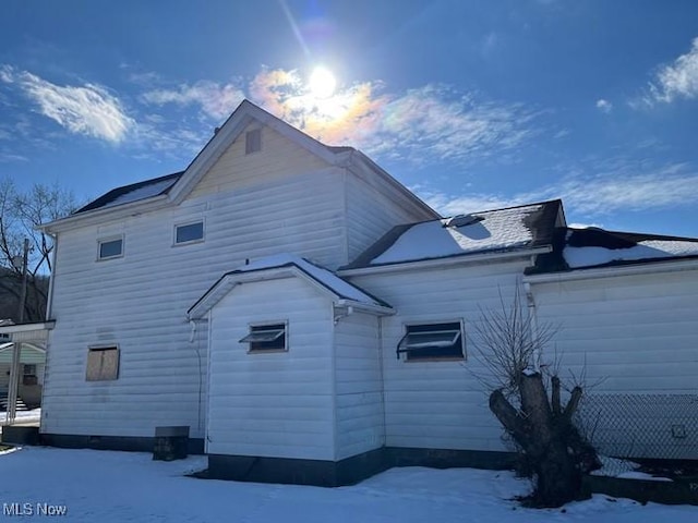 view of snow covered exterior