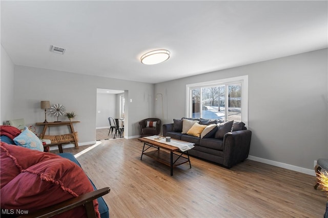 living room featuring light wood-type flooring