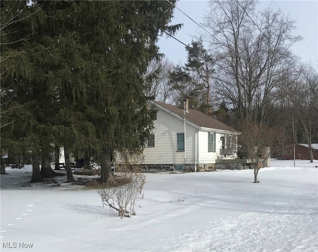 view of snow covered exterior