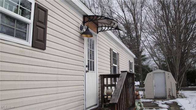 view of snow covered property