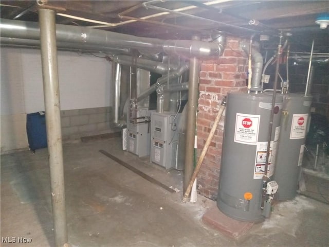 unfinished basement featuring water heater