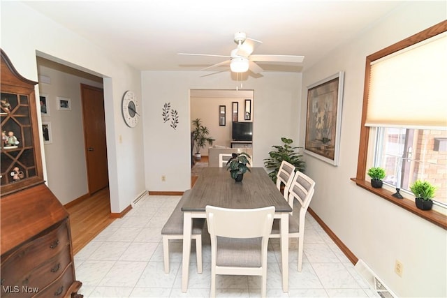 dining room featuring ceiling fan