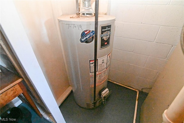 utility room with gas water heater