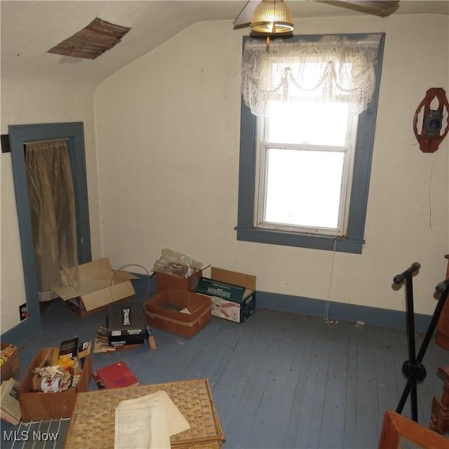 additional living space featuring wood-type flooring and vaulted ceiling