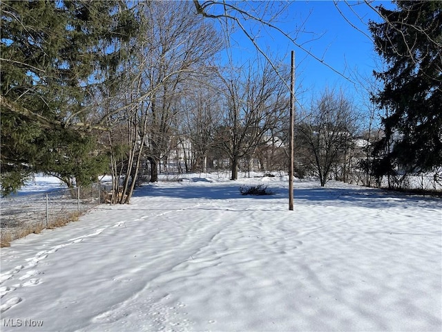 view of yard layered in snow