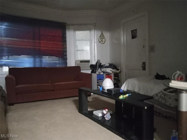 bedroom featuring cooling unit and crown molding