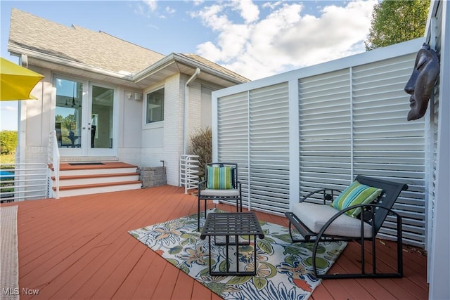 wooden terrace with french doors