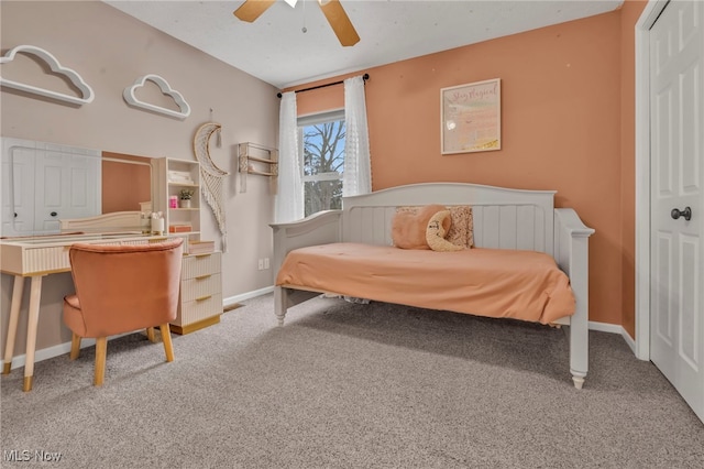 bedroom featuring carpet floors and ceiling fan