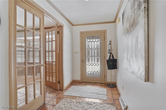 7750 W Calla Rd, Canfield, OH 44406 - doorway to outside featuring crown molding, baseboards, french doors, and tile patterned floors
