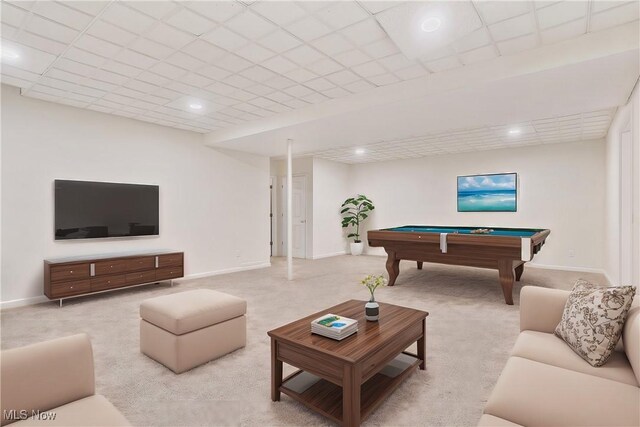 7750 W Calla Rd, Canfield, OH 44406 - living area with pool table, carpet, baseboards, and recessed lighting