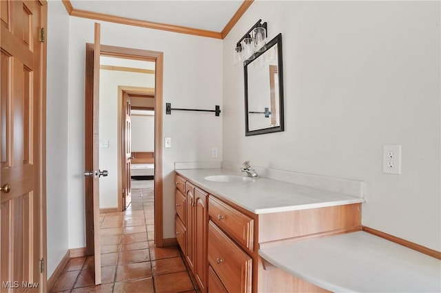 7750 W Calla Rd, Canfield, OH 44406 - bathroom featuring crown molding, baseboards, and vanity