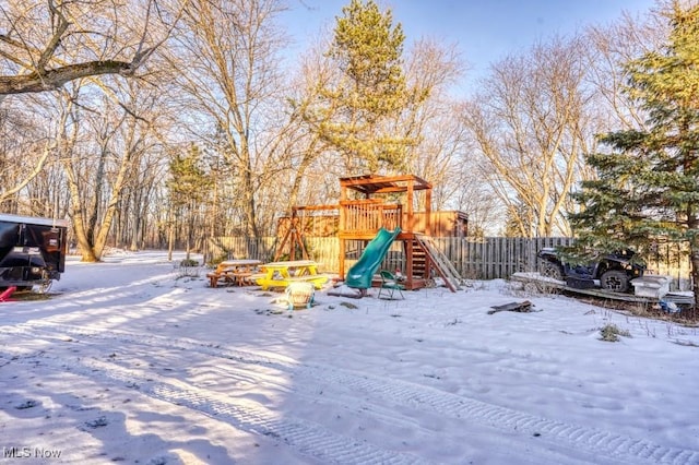 view of snow covered playground