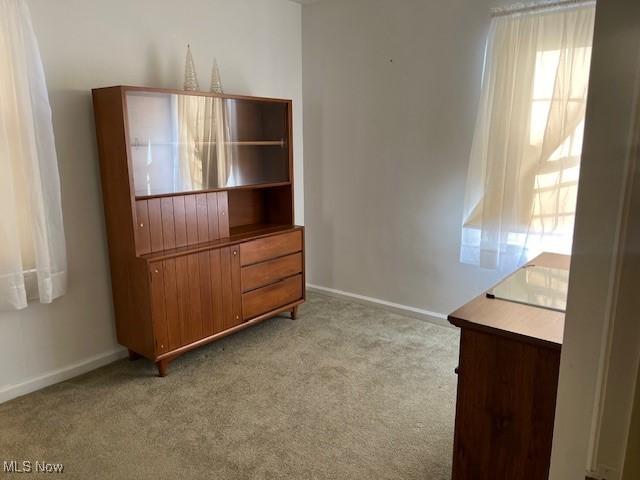 interior space featuring light colored carpet