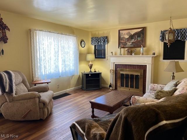 living room featuring a fireplace and hardwood / wood-style floors