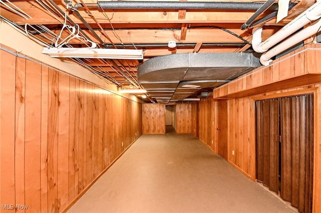 basement with wood walls