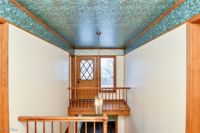 stairs with crown molding